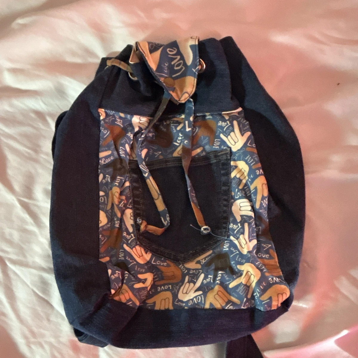 Wildfox Denim Star Print Drawstring Backpack Wildfox Tote Bags for Women for sale | eBay main image 2