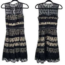 Eliza J Illusion Dot Charmeuse Fit & Flare Dress Sz 6 Black Retro 60s Party