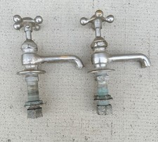 Vintage Pair Hot Cold Faucets with Porcelain X Handles