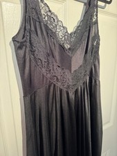 Vtg Undercover Wear Silky Nylon Full Sweep Nightgown Lace Slip Dress Gown Large
