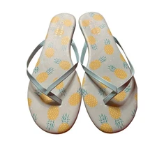 LC Lauren Conrad Womens 8 Flip Flops Pineapple Thong Sandals Blue Shoes