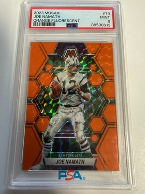 2023 MOSAIC JOE NAMATH ORANGE FLUORESCENT JERSEY # MATCH 12/25 PSA 9 FM