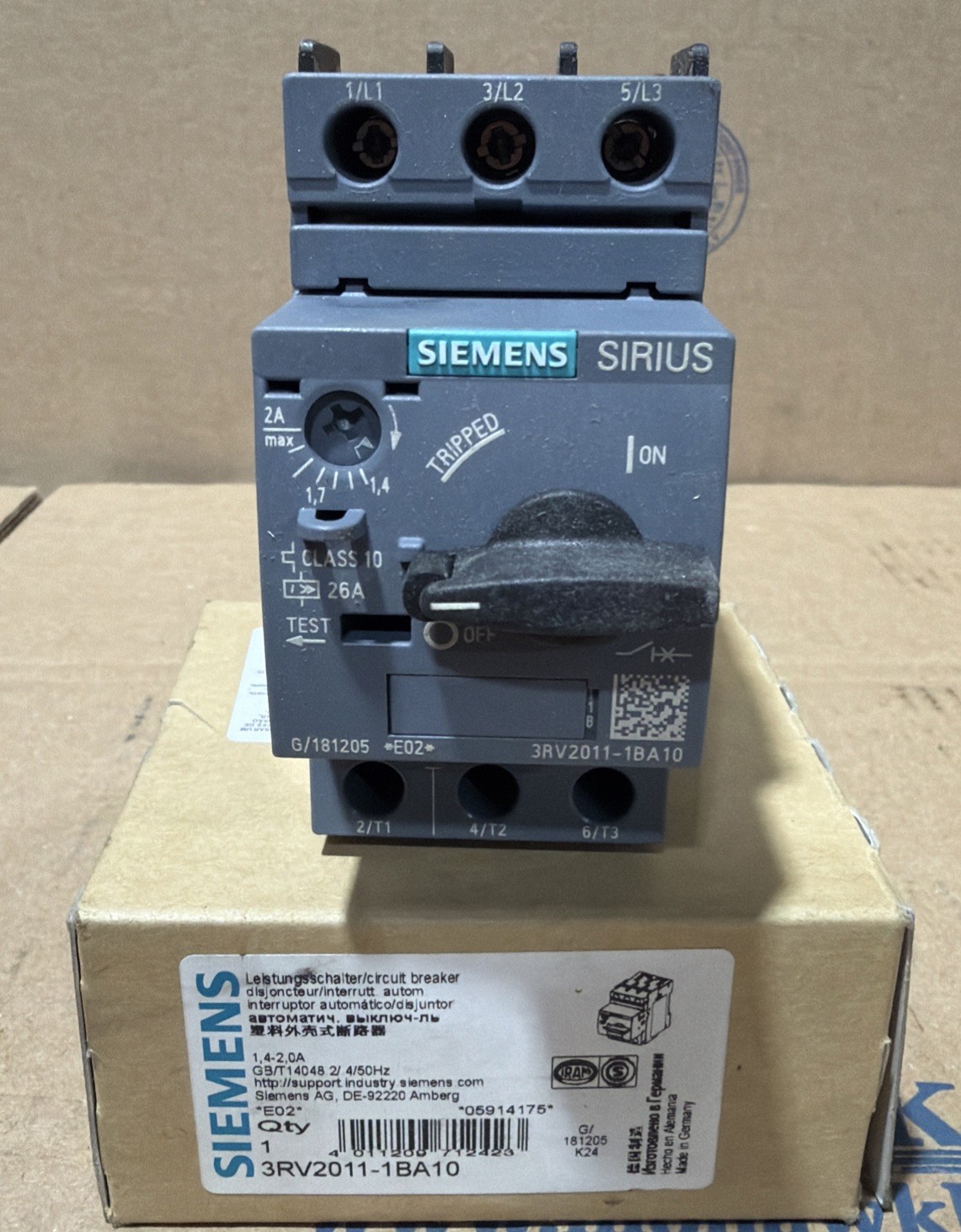 Siemens 3RV2011-1BA10 Circuit breaker size S00 for motor protection, CLASS 10 A-