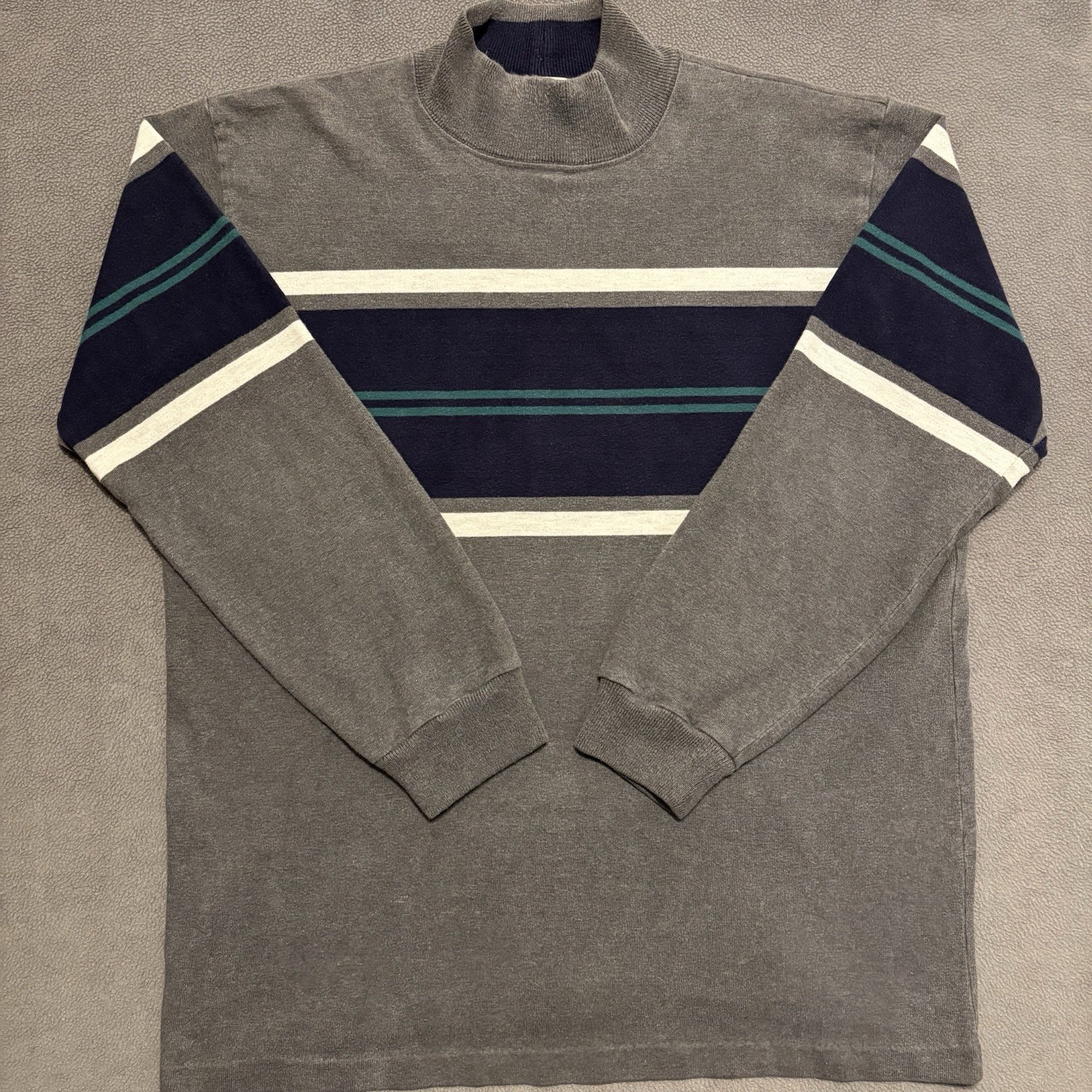 Vintage LL Bean Made In The USA Color Block Sweatshirt Unisex Size XL Mock Neck