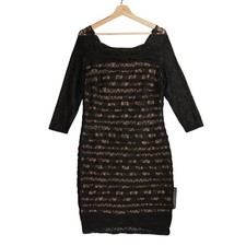 Roman Dress Size UK 16 Black Lace 3/4 Sleeve LBD Sheer Sleeves Modesty Body