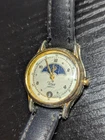 Vintage Timex Moon Phase Watch Women 24mm Gold Tone Date Leather