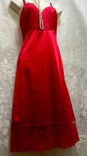 Vintage Red Vanity Fair Nylon  Lace Nightgown Full Slip Lingerie Size 34