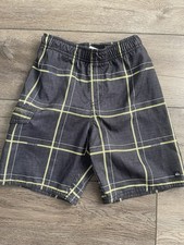 Quicksilver Boys Swimming Trunks Swim Shorts Sz 5 Gray w/yellow lines EUC