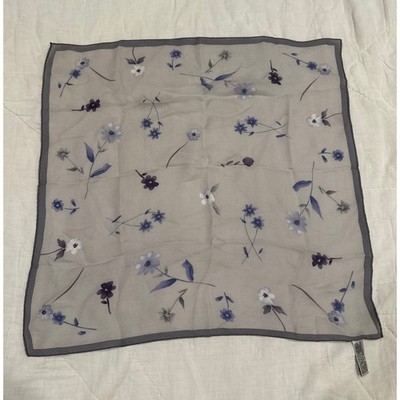 Elaine Gold Collection XIIX Ltd Silk Scarf Grey Blue Purple Floral Print Square