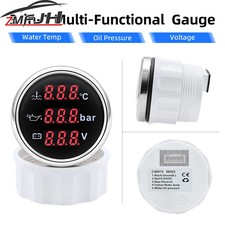 52mm 3 In 1 Oil Pressure Voltmeter Meter With Alarm Gauge For Marine Car Boat