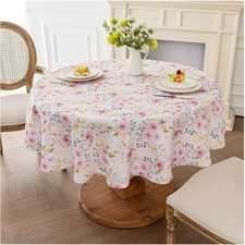 Elegant Pink Floral Round Tablecloth 60 - Waterproof Wrinkle-Free