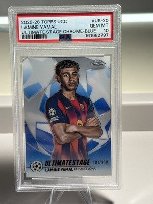 2025-26 Topps UCC Lamine Yamal Ultimate Stage Chrome Blue #US-20 /150 PSA 10