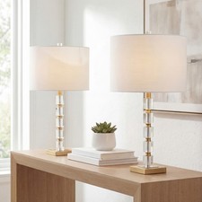 Nala 28.5" Crystal LED Table Lamp, Clear/Brass Set of 2 by JONATHAN Y