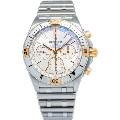 Breitling Chronomat B01 IB0134 Card 18k Two Tone Rose Silver Dial Men Watch 42mm