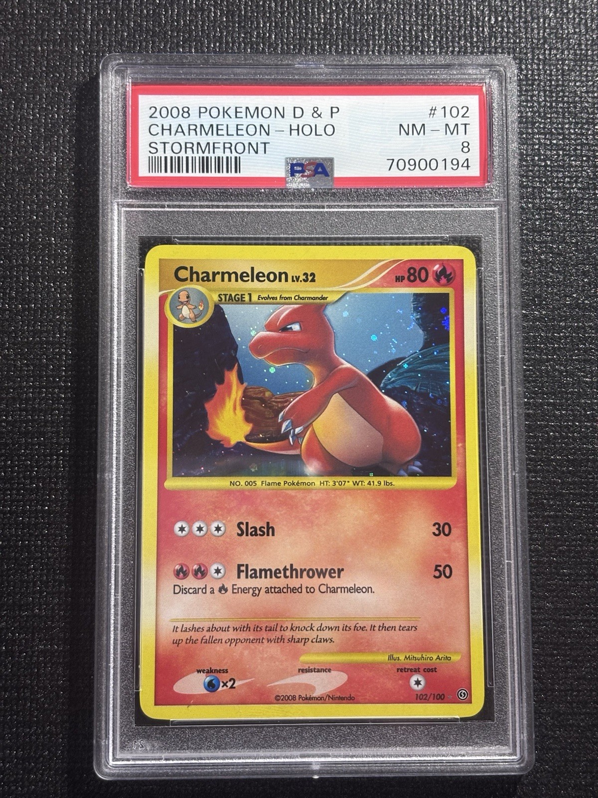 2008 Pokemon Charmeleon 102/100 Stormfront Secret Rare Holo PSA 8