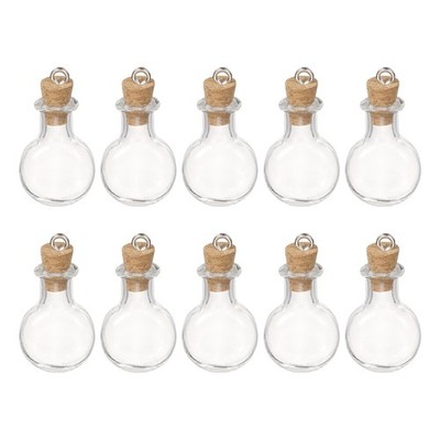 10 Pcs Small Flat Round Mini Glass Bottles with Cork Stopper, Transparent