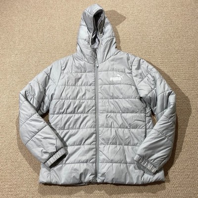 Puma Puffer Jacke Damen mittelgrau weiß gesteppt mit Kapuze