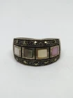 Vintage Sterling Silver 925 Marcasite Abalone Ring Size 8