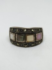 Vintage Sterling Silver 925 Marcasite Abalone Ring Size 8