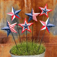 4th of July Outdoor Decorations 19" Patriotic Metal Barn Stars Garden Stakes