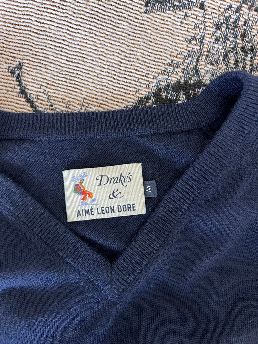 Aime Leon Dore x Drake's Intarsia V-Neck Sweater - Size Medium