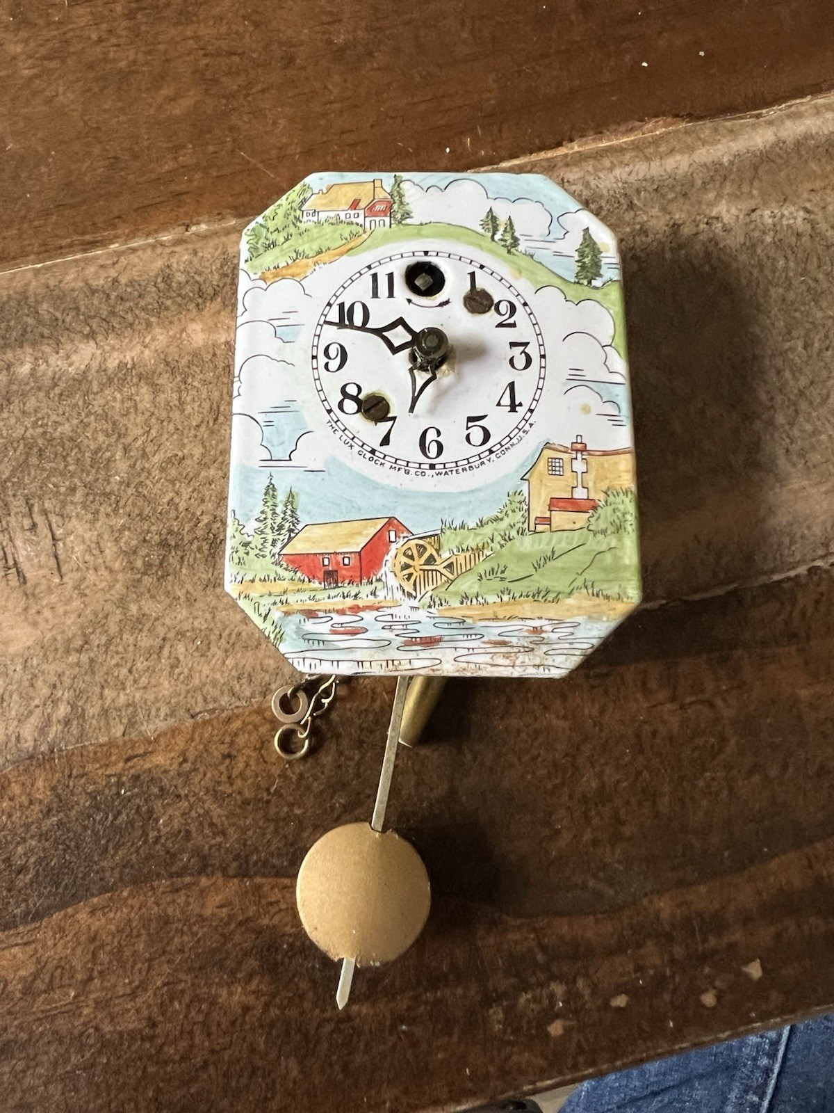 1930 Lux Porcelain Old Mill Pendulum Wall Clock . Works