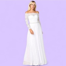 NWT Off-Shoulder Lace  Chiffon Wedding Dress - Beautiful  Size XL 