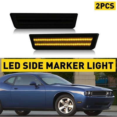 Smoke Amber LED Front Bumper Side Marker Lights For 2008-2014 Dodge Challenger V