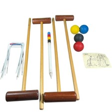 Riley Villager Croquet Set Outdoor Wooden Mallets Balls Full Size Made England