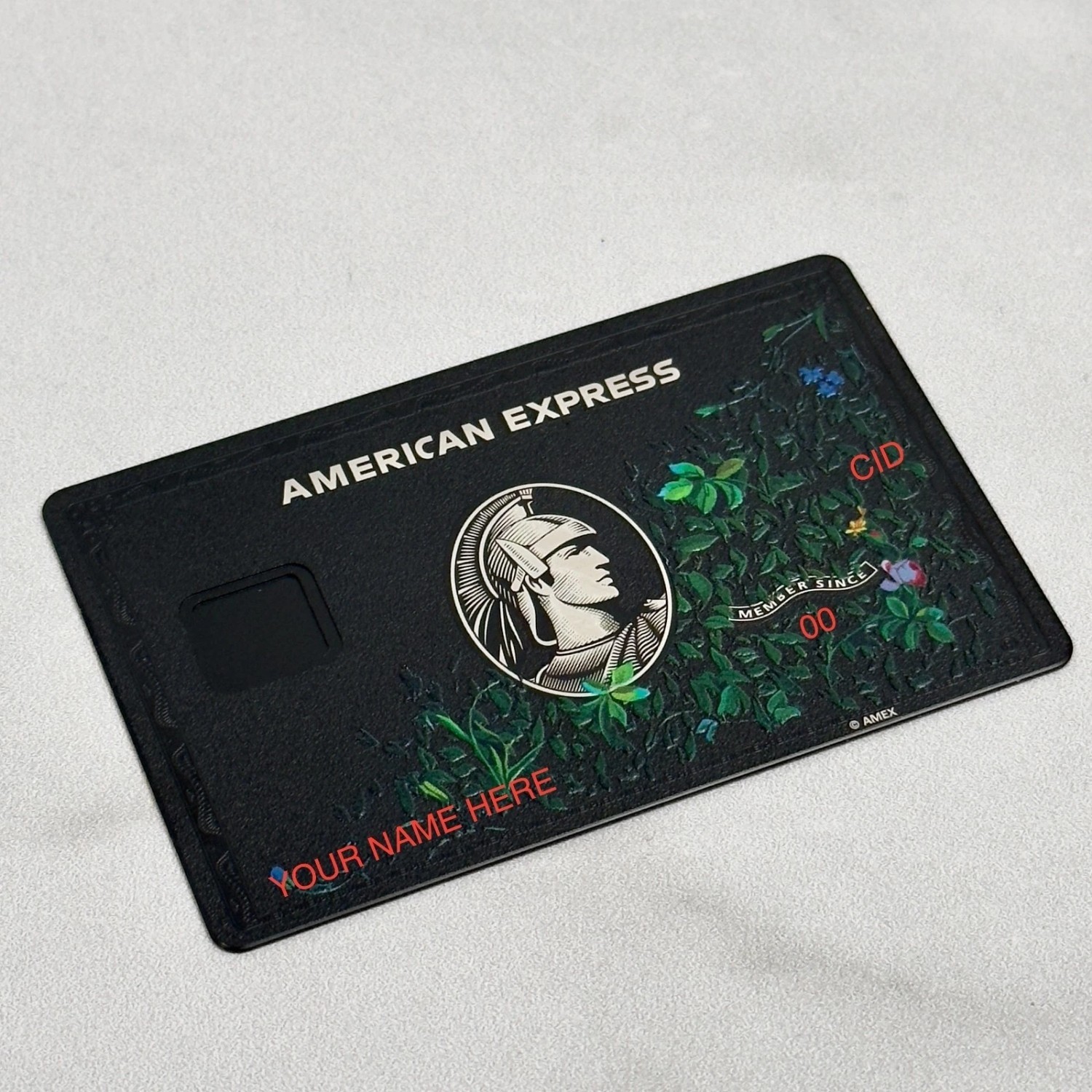 Customized Centurion AMX Floral Black Metal Card Design with Small & Big Chip