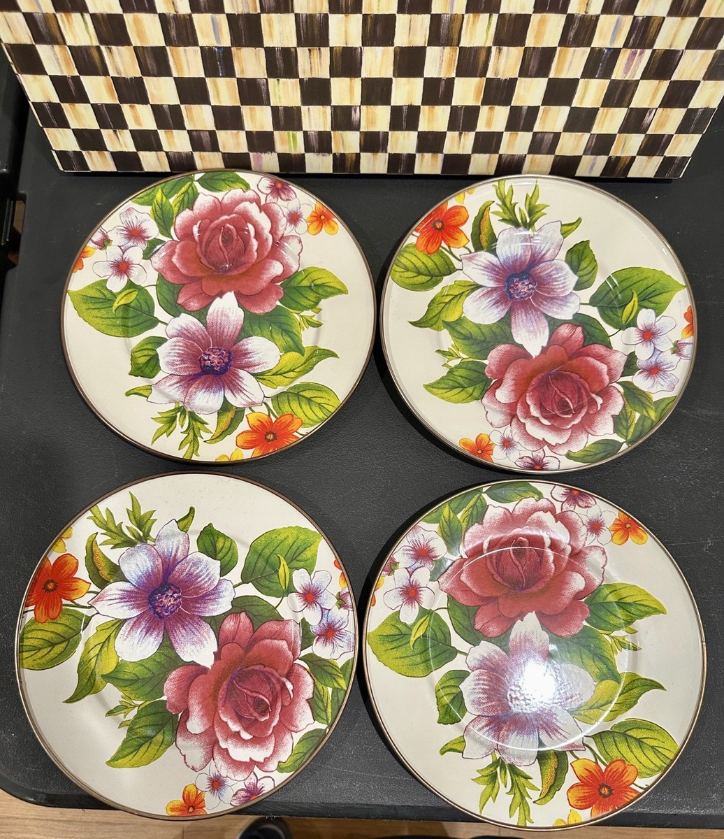 Mackenzie Childs White Flower Market Plates Set of 4 Salad/Dessert
