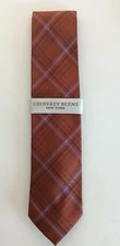 Geofferey Beene Men's 3"Wide Woven Silk Necktie Rust Purple Diagonal Pattern NEW