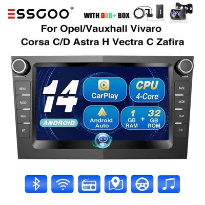 ESSGOO DAB+ Android 14 Car Stereo Radio For Vauxhall Corsa D Astra H Zafira GPS Nav RDS