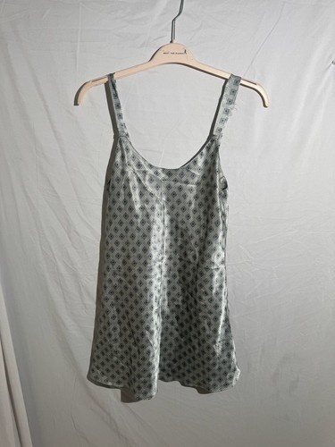 Halston, Halston Vintage Silver Geometric Slip Dress Womens Medium Satin Diamond Chemise⁠