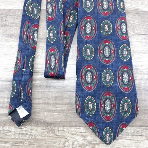 Corbata vintage Resilio para hombre 100 % seda corbata patrón medallón azul marino de colección EE. UU. - Imagen 6 de 8