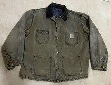 Carhartt Barn Faded Green Chore Coat Jacket Vtg Blanket Lined XL Corduroy Collar