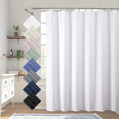 Moga White Shower Curtain, Embossed Textured Fabric Shower Curtain for Bathroom