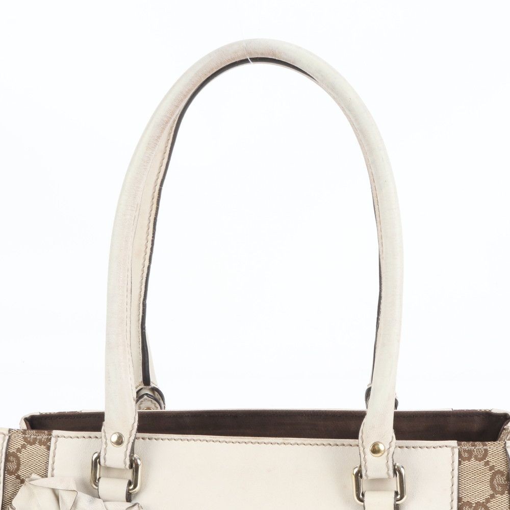 GUCCI GG Canvas Interlocking G Flower Tote Bag 190247 Leather Brown White Italy thumbnail 2