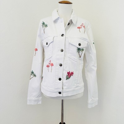 Standard Grace Denim Jean Jacket Womens Large Flamingos and Palm Trees Florida