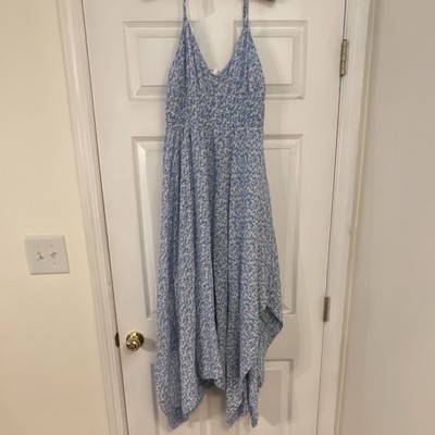 blu pepper maxi dress Blue/White Floral V-Neck Strappy Lined L CR2294A Color:Royal Blue*