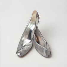 Vintage Stuart Weitzman Silver Mesh Peep Toe Pumps Heels Women s Size 10M Formal