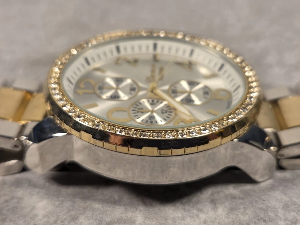 Reloj de platino Ginebra con bisel de lujo con bisel dorado/plateado y cristales de circonita helada para hombre Foto 4 de 4