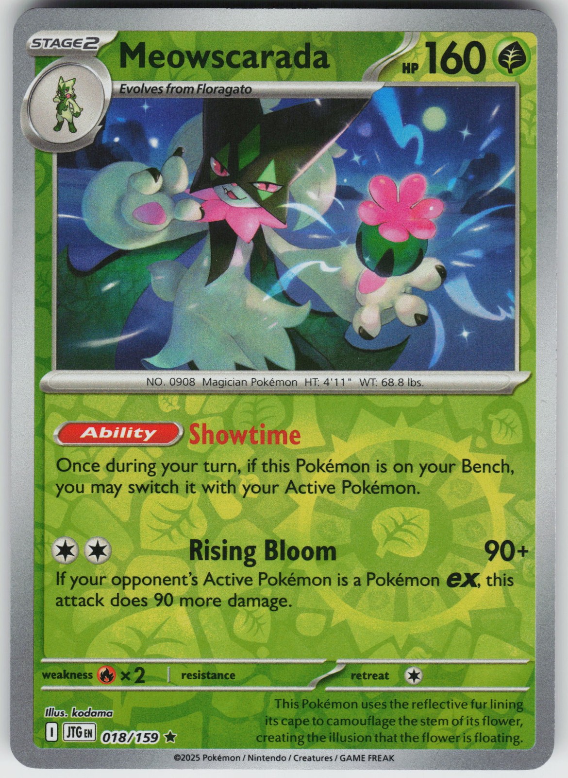 Pokemon Meowscarada 018/159 SV09: Journey Together NM Reverse Holo card