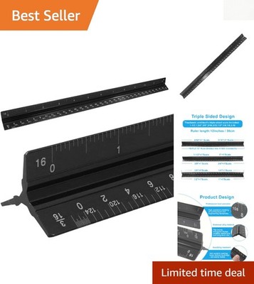 12'' Architectural Scale Ruler, Triangular Aluminum Ruler Imperial Measurement...