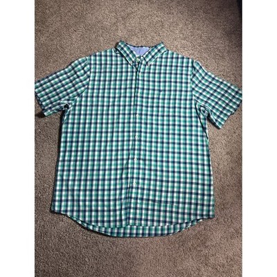 Vineyard Vines Mens Gingham Plaid Short Sleeve Button Down Shirt Green Navy XXL