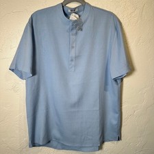 NWT Coofandy Size Medium Men's short sleeve henley woven baby blue Beach Coastal