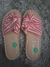 London Rebel Wide Fit Size 4  Red/White Slides Espadrille Soles NWOT