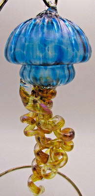 Opal Art Glass Jellyfish Ornament with Brass Stand Johnny Camp Darlene Bushell