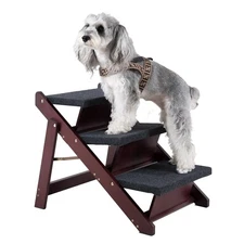 Wooden Pet Stairs/Pet Steps - 3-in-1 Foldable Stairs & Ramp for Beds and Cars...