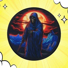 Grim Reaper Patch Iron-on Embroidered Applique Clothing Halloween Scary Spooky